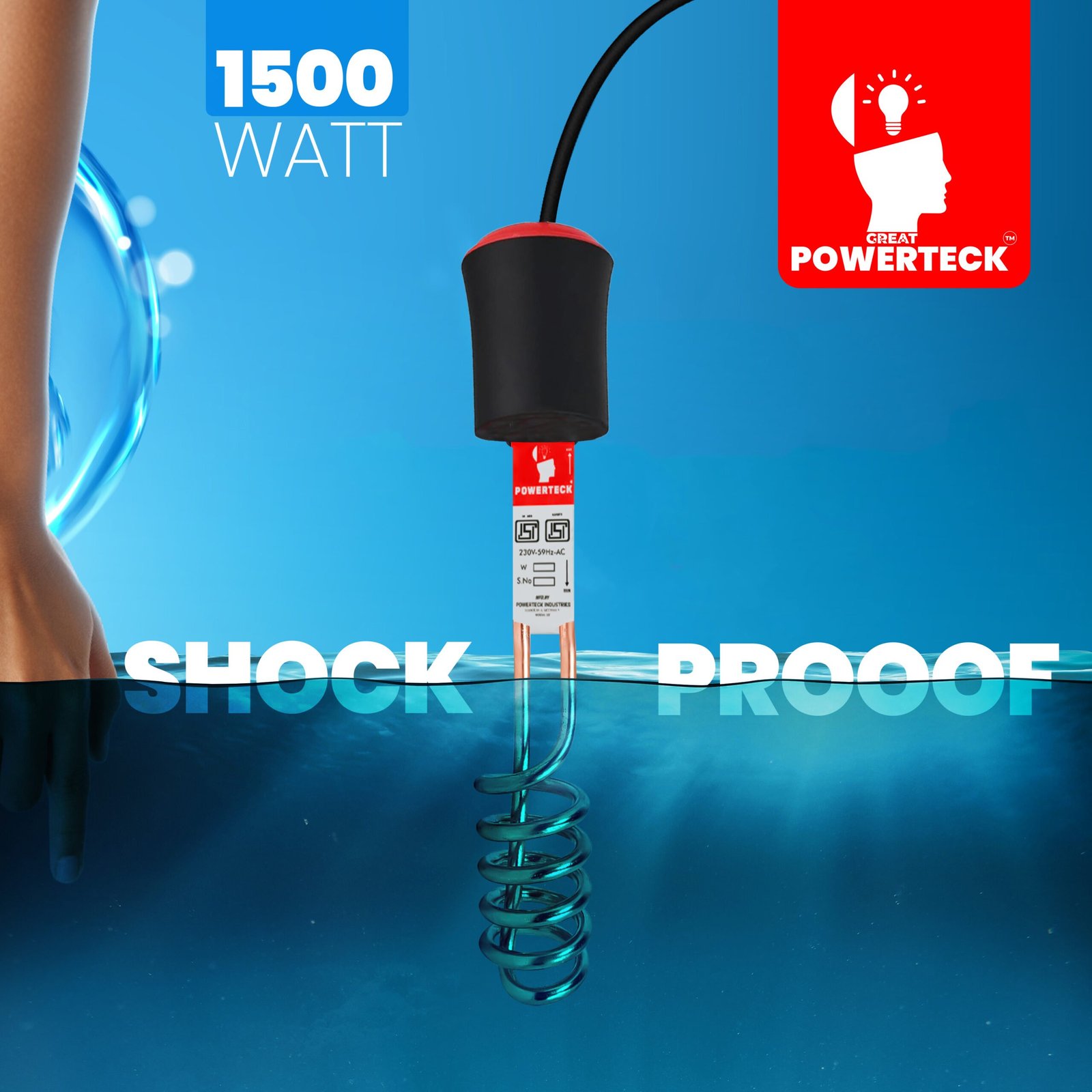 Immersion Rod Shockproof Water Heater Copper with 1 Year Warranty - Image 3