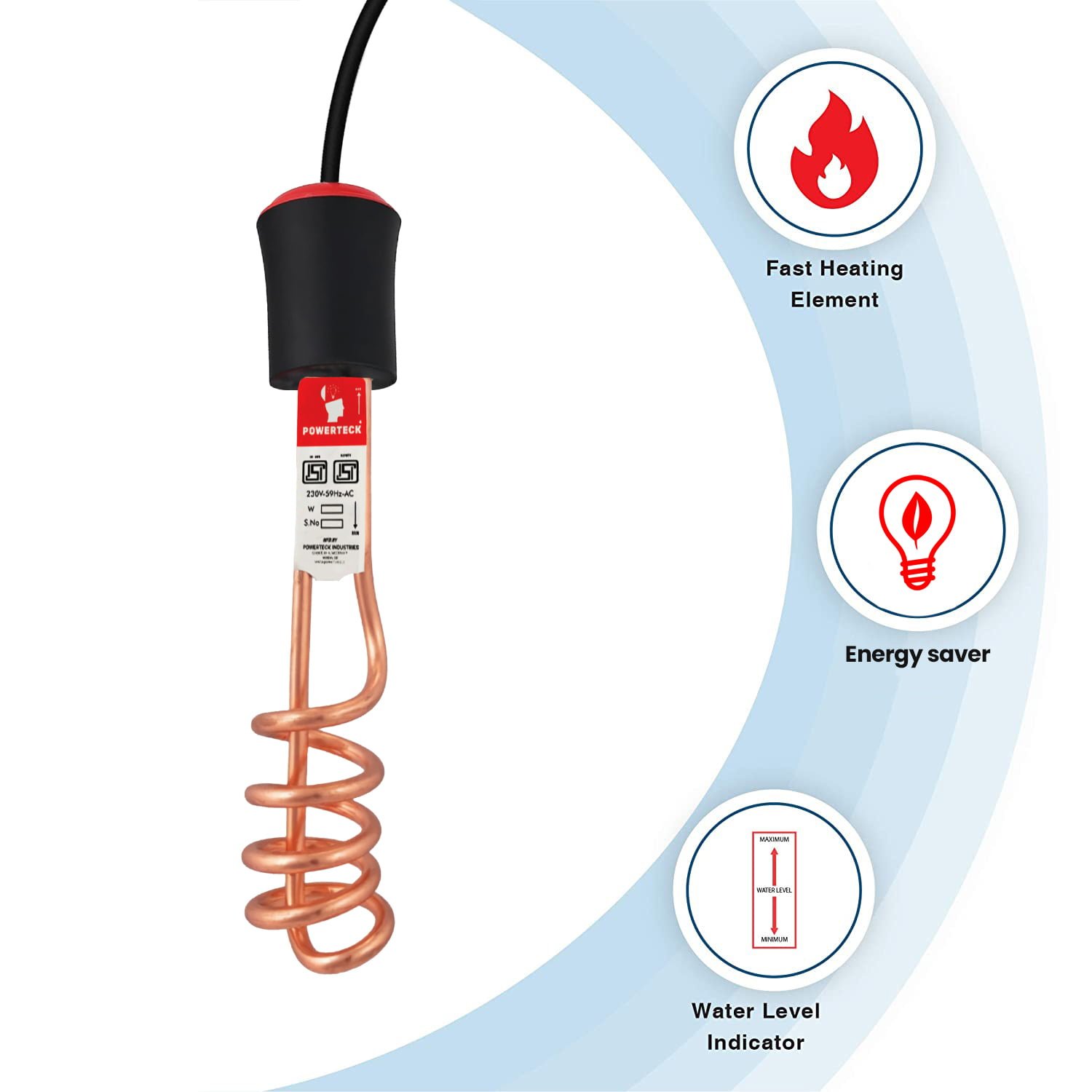 Immersion Rod Shockproof Water Heater Copper with 1 Year Warranty - Image 2